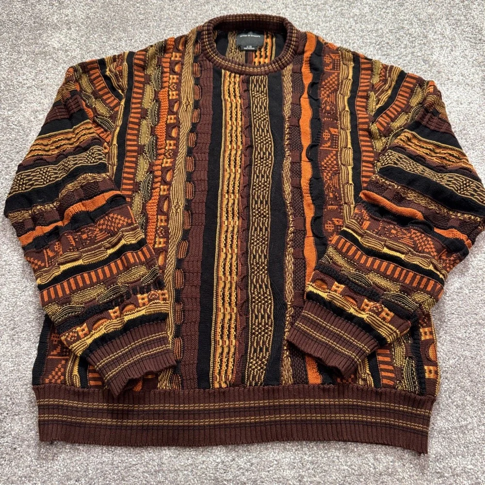 Cotton On Sweater Mens Large Coogi Style 3D Knit 100% Cotton 90s Retro Knit Y2K